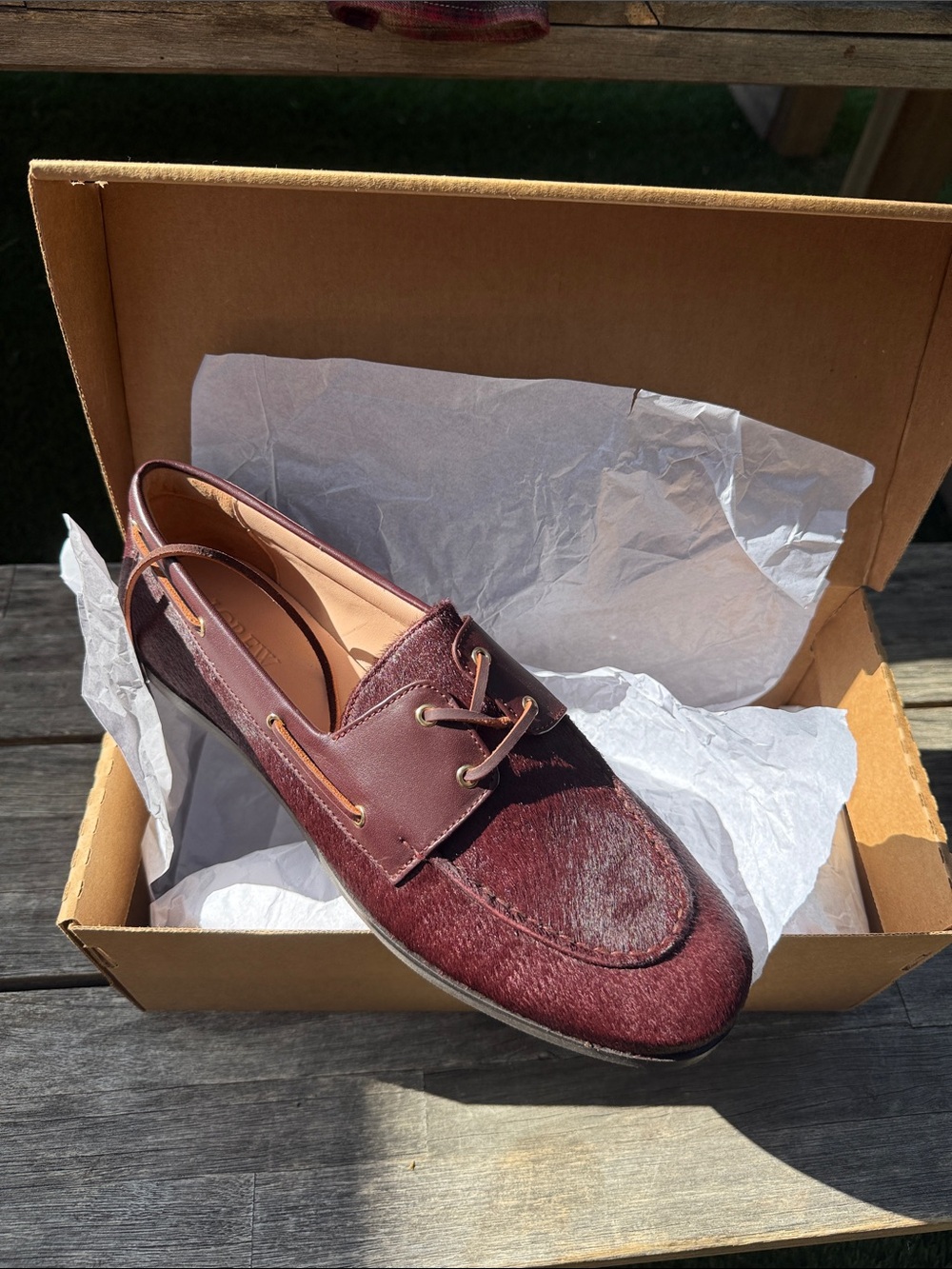 J. Crew Women's Burgundy Leather & Haircalf Slip-On Loafer